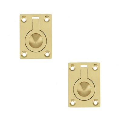 2 PACK Premium 50x63mm Flush Rings in Polished Brass for Carpentry Projects - Recessed Door Handle
