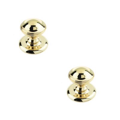 2 PACK Premium 66mm Polished Brass Centre Door Knob for Elegant Interiors - External Front Door Knob