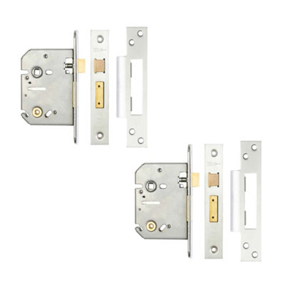2 PACK Premium 76mm Satin Chrome Bathroom Locks for Enhanced Security - Lock and Key