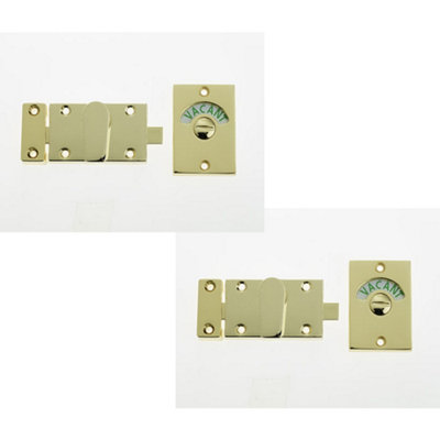 2 PACK Premium Bathroom Indicator Bolt - 61x42mm Brass Finish - Sliding Toilet Door Lock