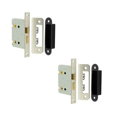 2 PACK Premium Bathroom Locks with Square Forend and Radiused Strike Plate in Nickel Finish 76mm - Door Lock
