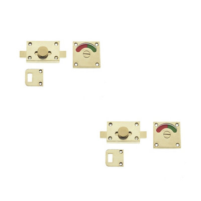 2 PACK Premium Brass Bathroom Indicator Bolt 50x50mm for Door Security - Sliding Toilet Door Lock
