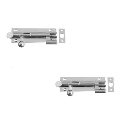 2 PACK Premium Brass Bell Shape Necked Barrel Bolts 102x32mm Polished Chrome Finish - Door Bolt
