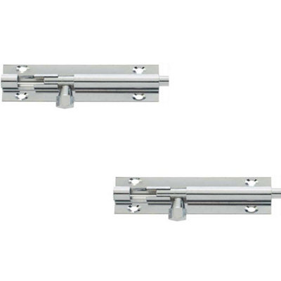 2 PACK Premium Brass Heavy-Duty Straight Barrel Bolts 152x38mm in Polished Chrome Finish - Door Bolt