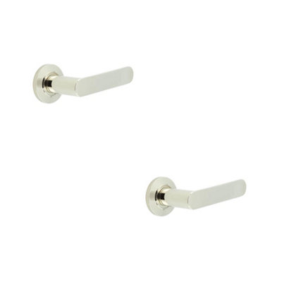 2 PACK Premium Chamfered Rose Door Handle in Polished Nickel Finish - Solid Brass Interior Handle