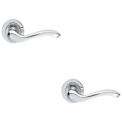 2 PACK - Premium Concealed Door Handle Set - Polished Chrome Lever on Round Rose Scroll