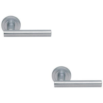 2 PACK - Premium Concealed Door Handle Set - Satin Chrome Straight Lever on Round Rose