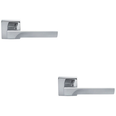 2 PACK - Premium Contoured Door Handle Set - Polished Chrome Sleek Lever on Square Rose