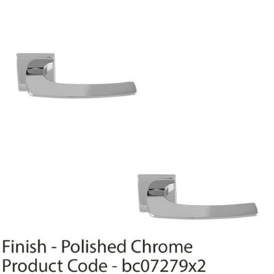 2 PACK - Premium Curved Slim Door Handle Set - Polished Chrome Plain Lever on Square Rose
