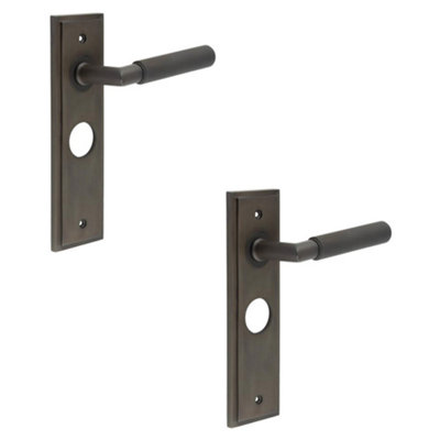 2 PACK Premium Dark Bronze Bathroom Door Handle with Backplate - Solid Brass Interior Handle