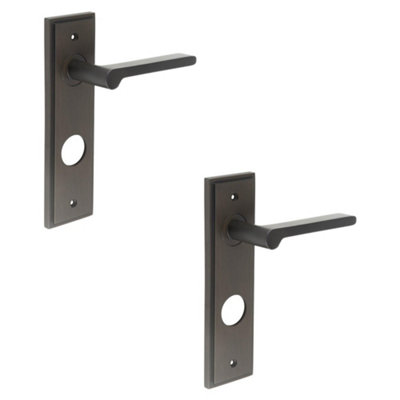 2 PACK Premium - Dark Bronze Door Handle with Backplate for Bathrooms - Solid Brass Interior Handle
