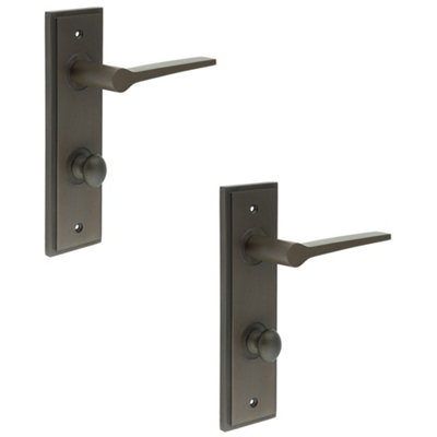 2 PACK Premium Dark Bronze Door Handle with Backplate for Bathrooms Solid Brass Interior Handle