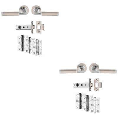 2 PACK - Premium Door Handle & Latch Pack Set- Chrome & Nickel Straight Bar Lever Round Rose