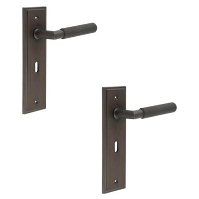 2 PACK Premium Door Handle Lock Backplate in Dark Bronze Finish - Solid Brass Interior Handle