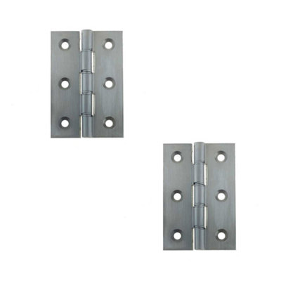 2 PACK Premium Double Phosphor Bronze Washered Hinge 76x50x3mm in Elegant Satin Chrome Finish - Door Hinges