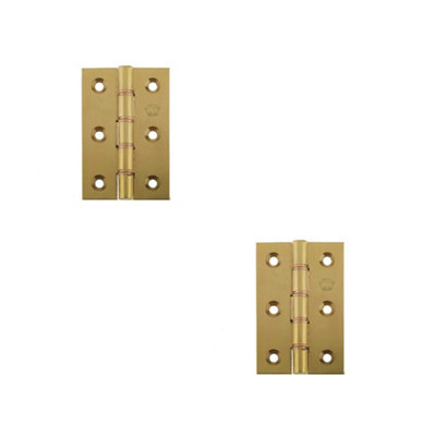 2 PACK Premium Double Phosphor Bronze Washered Hinge - 76x50x3mm Polished Brass Finish - Door Hinges