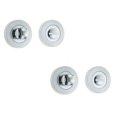 2 PACK Premium Dual Turns & Releases 50mm Round Rose Polished Chrome and Satin Chrome Privacy Lock - Door Handle