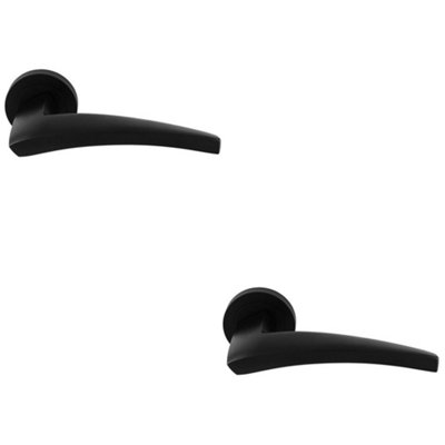 2 PACK - Premium Elegant Curve Door Handle Set - Matt Black Bar Lever on Round Rose