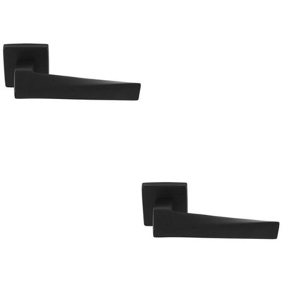 2 PACK - Premium Geomteric Door Handle Set - Matt Black Angled Lever on Square Rose
