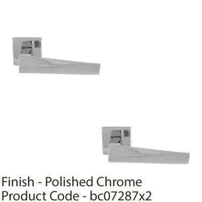 2 PACK - Premium Geomteric Door Handle Set - Polished Chrome Angled Lever on Square Rose