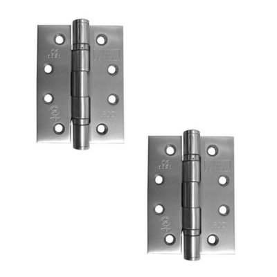 2 PACK Premium Grade 13 Stainless Steel Ball Bearing Hinges - 102x76x3mm Satin Finish - 30/60 Fire Door Hinge