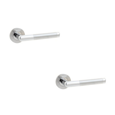 2 PACK Premium Grade 304 Satin and Polished Stainless Steel Door Handle on Rose - Interior Handle
