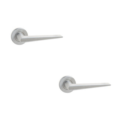 2 PACK Premium Grade 304 Satin Stainless Steel Door Handle on Rose - Interior Handle