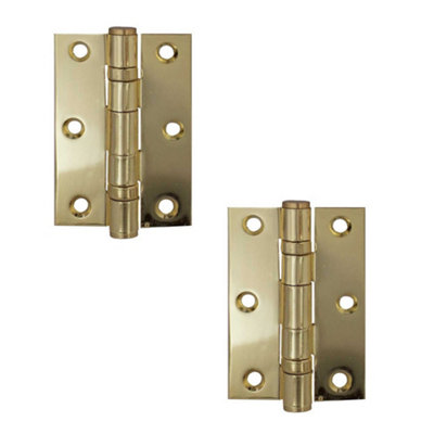 2 PACK Premium Grade 7 Steel Ball Bearing Hinge - 76x50mm in Electro Brass Finish - Door Hinges