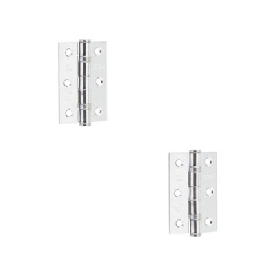 2 PACK Premium Grade 7 Steel Ball Bearing Hinge - 76x50mm in Polished Chrome Finish - Door Hinges