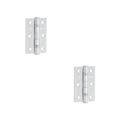 2 PACK Premium Grade 7 Steel Ball Bearing Hinge - 76x50mm in Satin Chrome Finish - Door Hinges