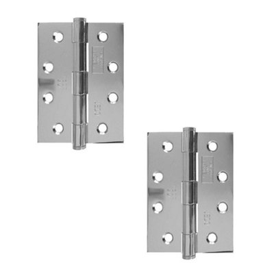 2 PACK Premium Grade 7 Steel Heavy Duty Button Tip Hinge - Polished Chrome Finish 102x76x2.5mm - Door Hinges