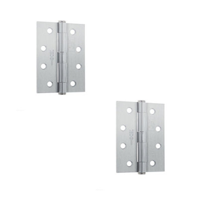 2 PACK Premium Grade 7 Steel Heavy Duty Button Tip Hinge - Satin Chrome Finish 102x76x2.5mm - Door Hinges