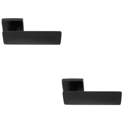 2 PACK - Premium Large Flat Door Handle Set - Black Designer Lever on Square Rose