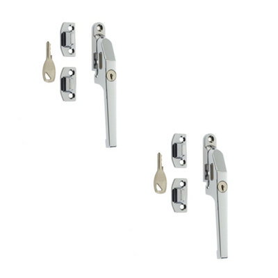 2 PACK Premium Modern Lockable Casement Fasteners in Polished Chrome - 124mm - Window Handle