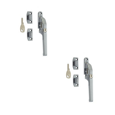 2 PACK Premium Modern Lockable Casement Fasteners in Satin Chrome - 124mm - Window Handle