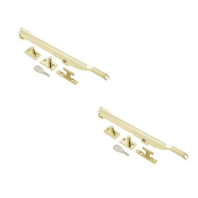 2 PACK Premium Modern Lockable Casement Stays in Polished Brass - 250mm for Enhanced Security - Window Peg Bar