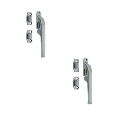 2 PACK Premium Modern Non-Lockable Casement Fasteners in Satin Chrome - 124mm - Window Handle
