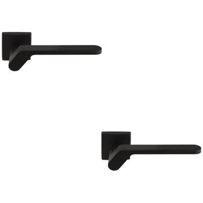 2 PACK - Premium Modern Slim Door Handle Set - Matt Black Angled Lever on Square Rose