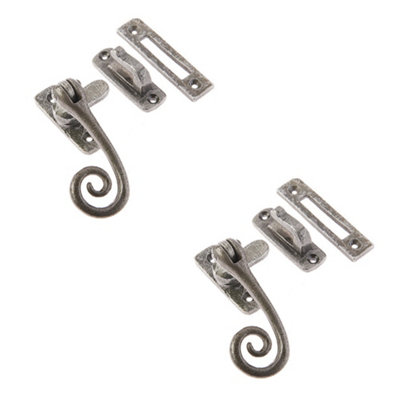 2 PACK Premium Pewter Curly Tail Casement Fasteners 90x55mm for Elegant Window Finishes - Window Handle