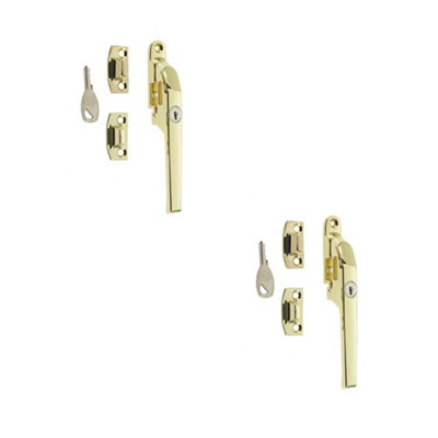 2 PACK Premium Polished Brass Lockable Casement Fasteners 124mm for Secure Windows - Window Handle