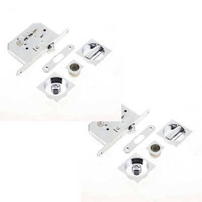 2 PACK Premium Polished Chrome Bathroom Lock with Square Furniture for 40-45mm Doors - Door Lock