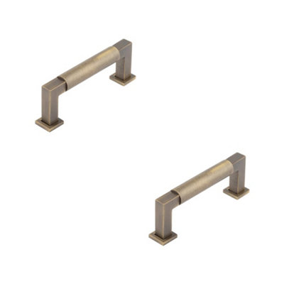 2 PACK Premium Round Cabinet Handle 96mm in Antique Brass Finish - Kitchen Drawer Pull Handle