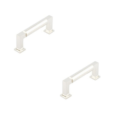 2 PACK Premium Round Cabinet Handle 96mm in Polished Nickel Finish - Kitchen Drawer Pull Handle