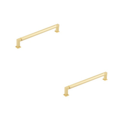 2 PACK Premium Round Satin Brass Cabinet Handle - 224mm - Kitchen Drawer Pull Handle