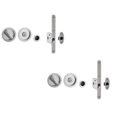 2 PACK Premium Satin Chrome Bathroom Lock with Circular Furniture for 35-38mm Doors - Door Lock