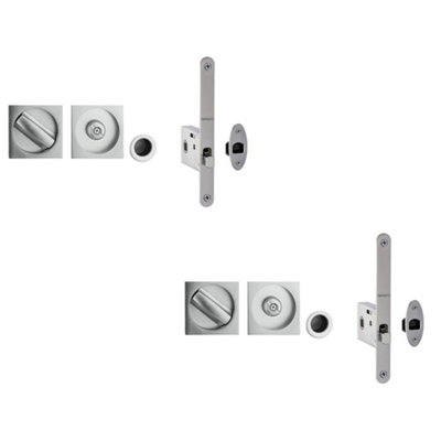 2 PACK Premium Satin Chrome Bathroom Lock with Square Furniture for 35-38mm Doors - Door Lock