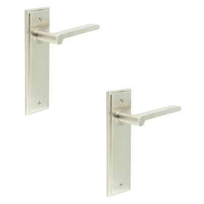 2 PACK Premium Satin Nickel Door Handle Latch Backplate for Stylish Interiors - Solid Brass Interior Handle