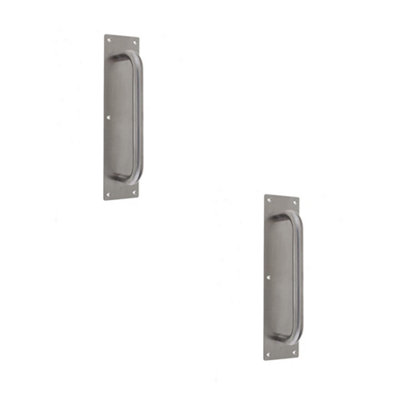 2 PACK Premium Satin Stainless Steel Pull Handle with Plate - 225x19mm Size - Door Handle