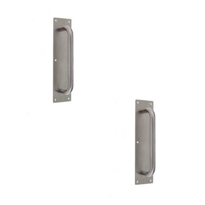 2 PACK Premium Satin Stainless Steel Pull Handle with Plate - 300x19mm Durable Design - Door Handle