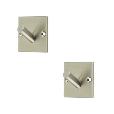 2 PACK Premium Satin Stainless Steel Single Robe Hook - 48mm - Wall Mounted Clothing Hook